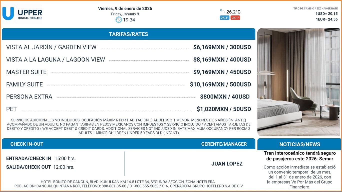 Pantalla de tarifario